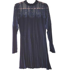 American Rag Black Lace Collar Sleeves Gauze Elastic Waist Dress Women Size L